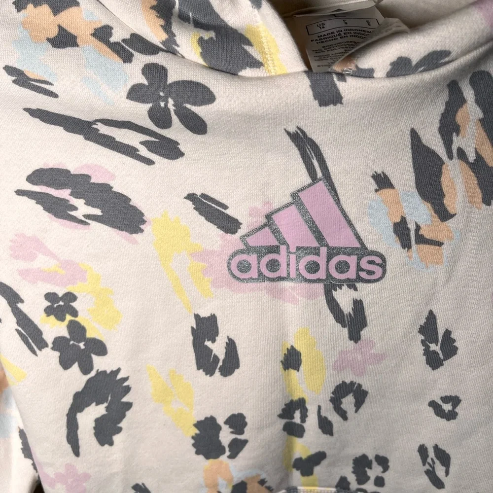 Adidas Girls Leopard Floral Print Hoodie Pastel Pink Yellow‎ Grey Loose Fit NWT